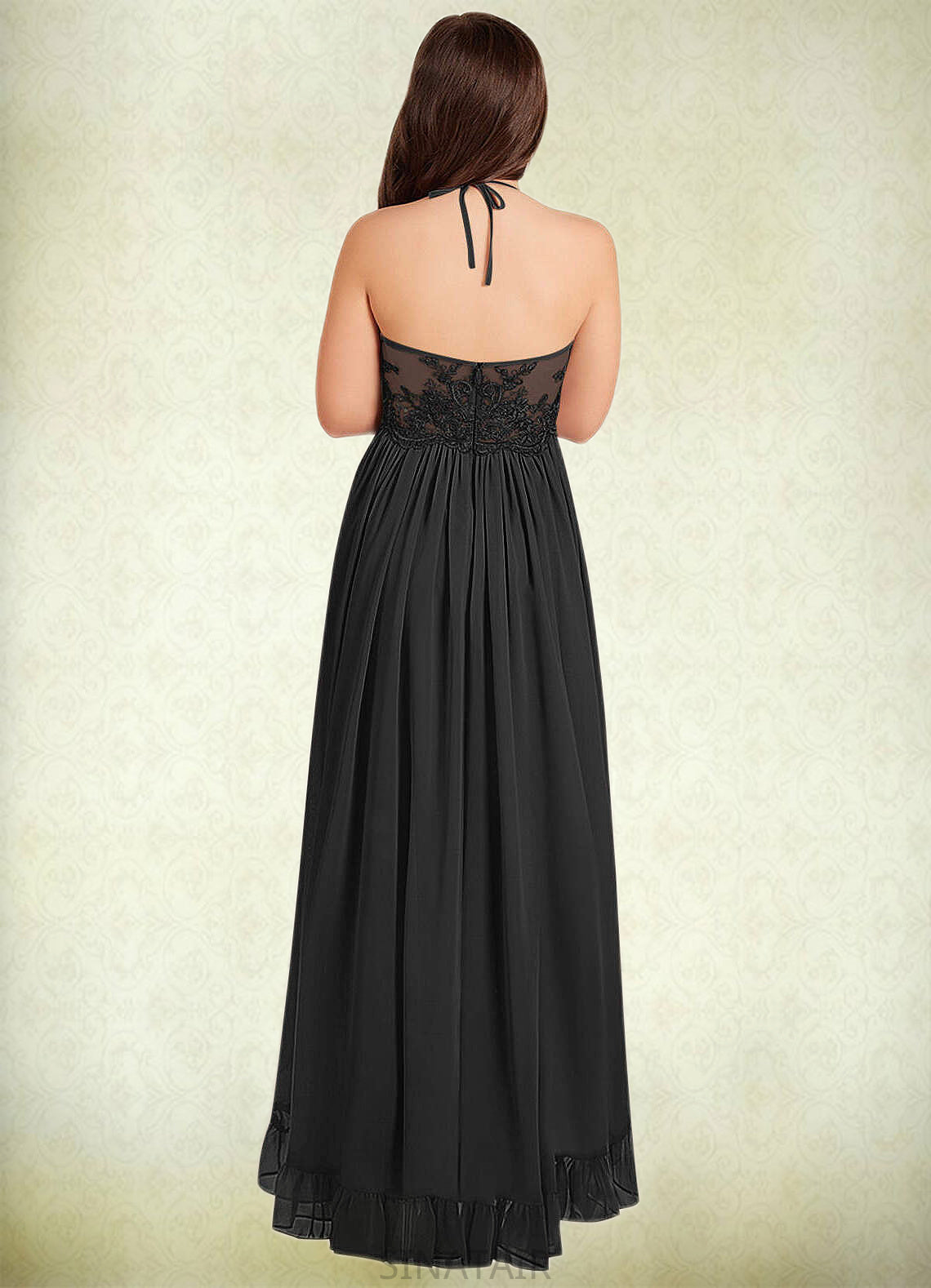 Angelique A-Line Lace Chiffon Asymmetrical Junior Bridesmaid Dress black DHP0022855