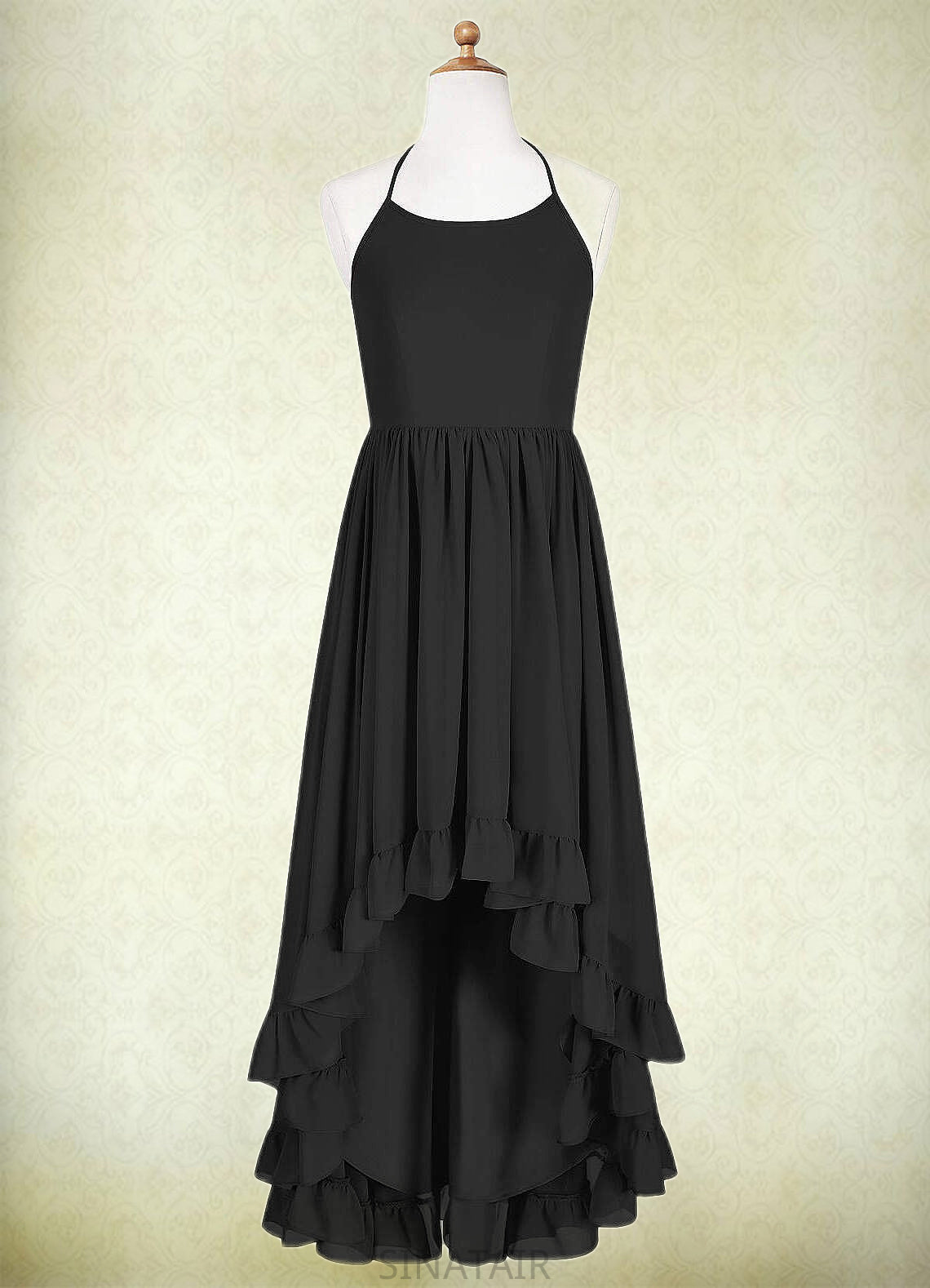 Angelique A-Line Lace Chiffon Asymmetrical Junior Bridesmaid Dress black DHP0022855