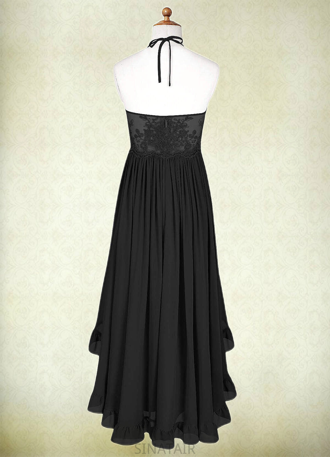 Angelique A-Line Lace Chiffon Asymmetrical Junior Bridesmaid Dress black DHP0022855