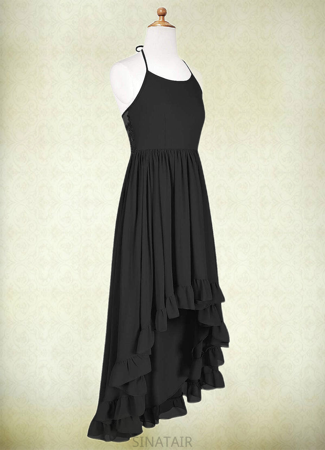 Angelique A-Line Lace Chiffon Asymmetrical Junior Bridesmaid Dress black DHP0022855