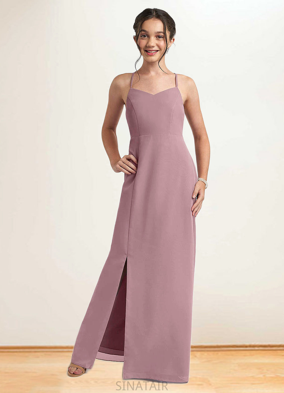 Marianna A-Line Chiffon Floor-Length Junior Bridesmaid Dress dusty rose DHP0022856