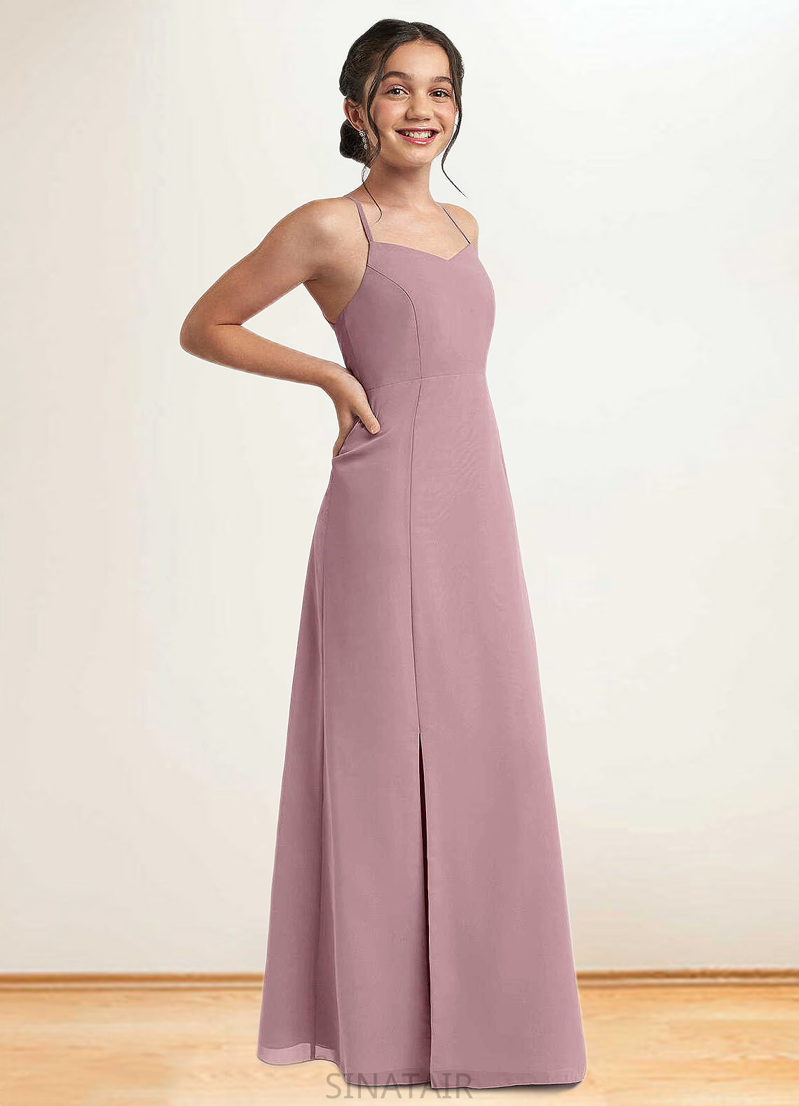 Marianna A-Line Chiffon Floor-Length Junior Bridesmaid Dress dusty rose DHP0022856