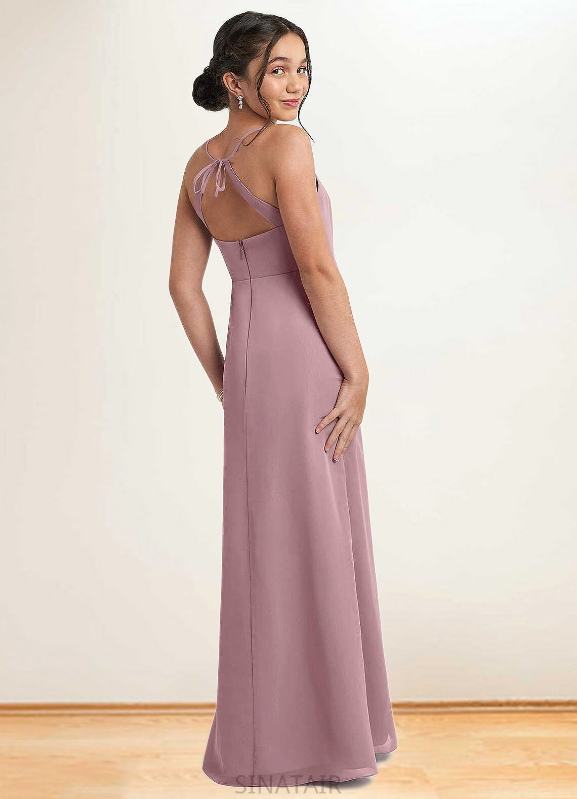 Marianna A-Line Chiffon Floor-Length Junior Bridesmaid Dress dusty rose DHP0022856