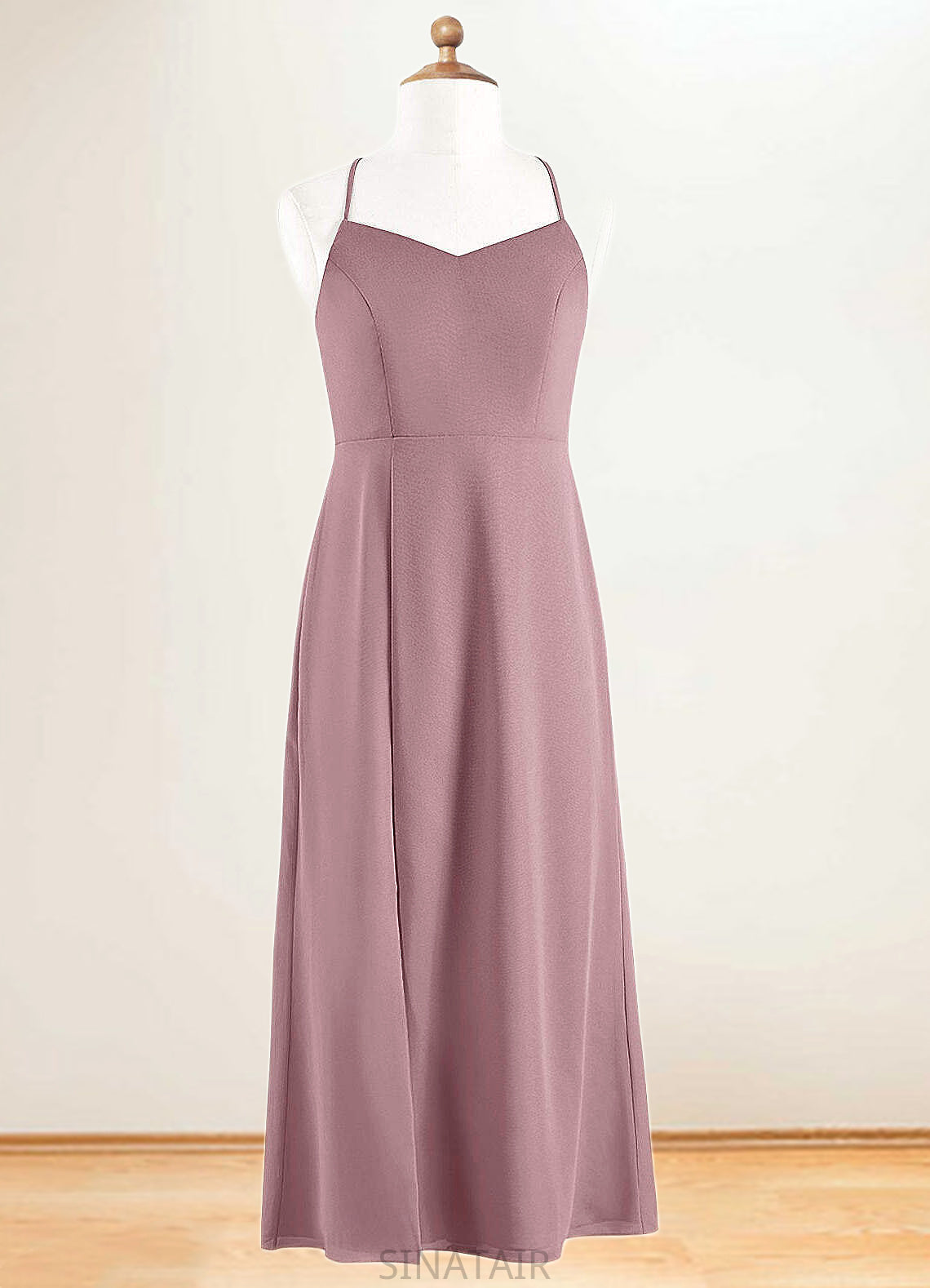 Marianna A-Line Chiffon Floor-Length Junior Bridesmaid Dress dusty rose DHP0022856