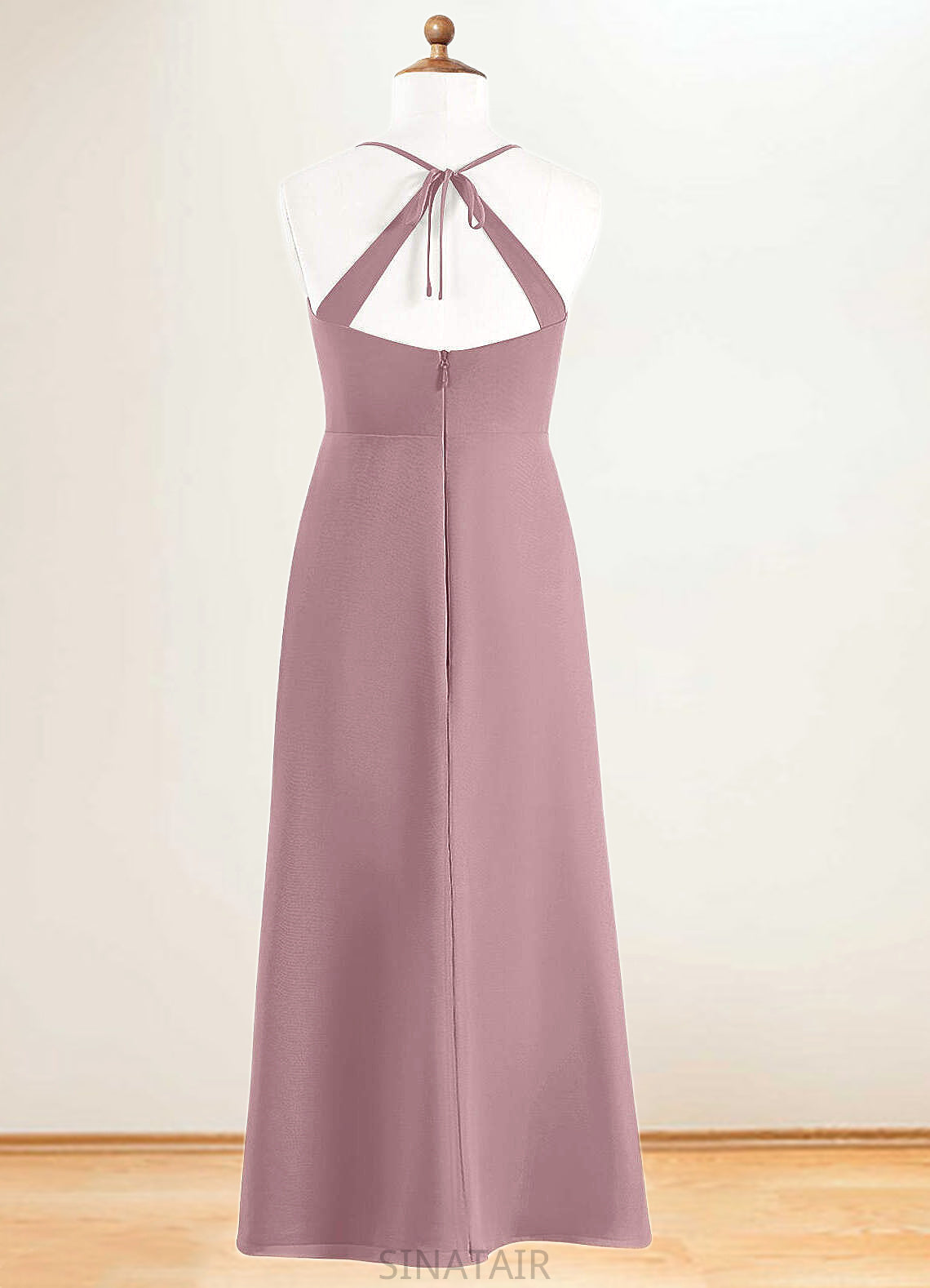 Marianna A-Line Chiffon Floor-Length Junior Bridesmaid Dress dusty rose DHP0022856