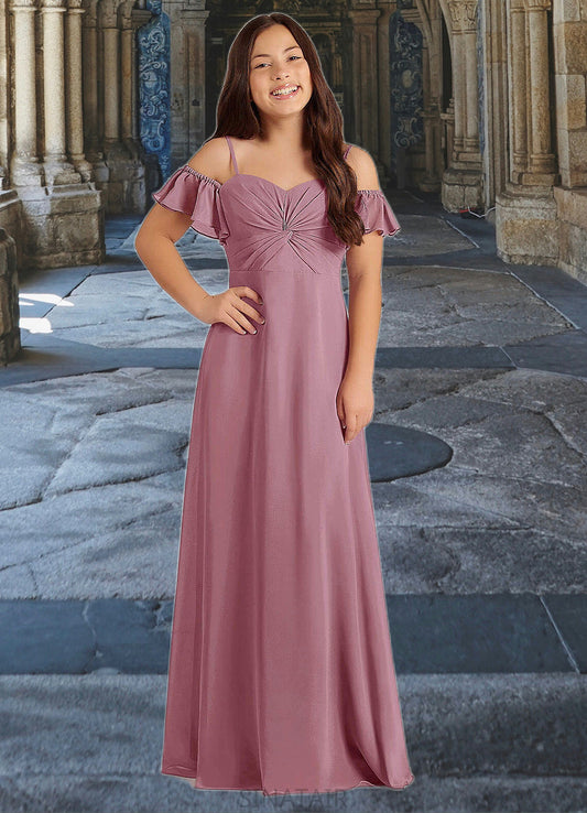 Zoie A-Line Off the Shoulder Chiffon Floor-Length Junior Bridesmaid Dress Vintage Mauve DHP0022859