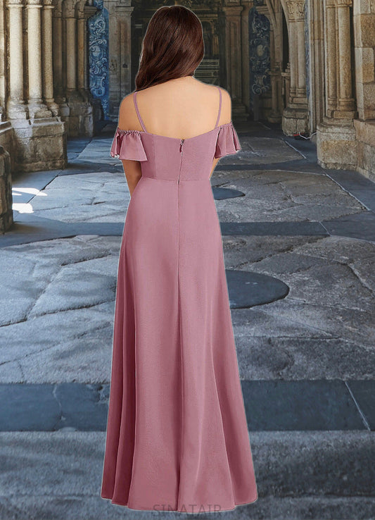 Zoie A-Line Off the Shoulder Chiffon Floor-Length Junior Bridesmaid Dress Vintage Mauve DHP0022859