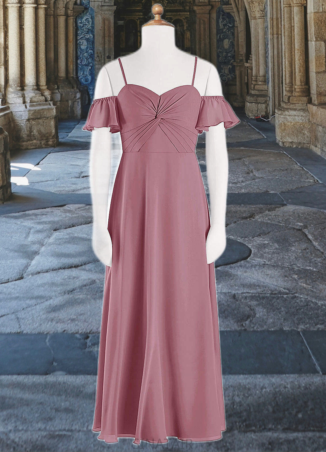 Zoie A-Line Off the Shoulder Chiffon Floor-Length Junior Bridesmaid Dress Vintage Mauve DHP0022859