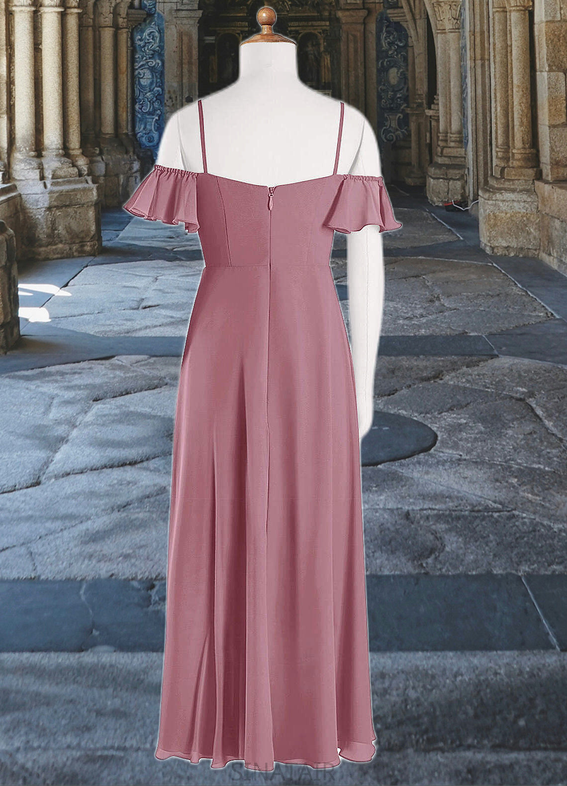 Zoie A-Line Off the Shoulder Chiffon Floor-Length Junior Bridesmaid Dress Vintage Mauve DHP0022859