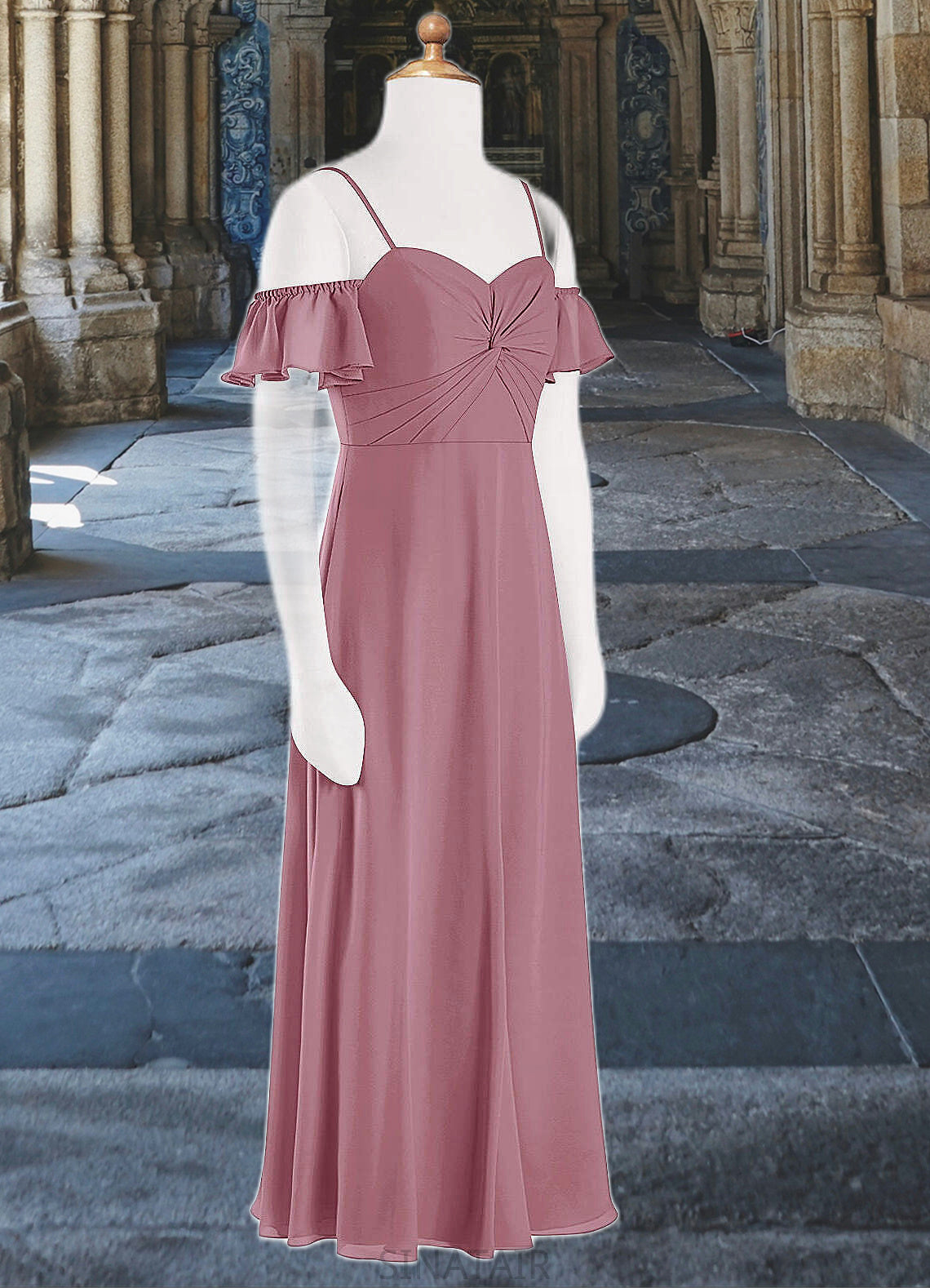 Zoie A-Line Off the Shoulder Chiffon Floor-Length Junior Bridesmaid Dress Vintage Mauve DHP0022859