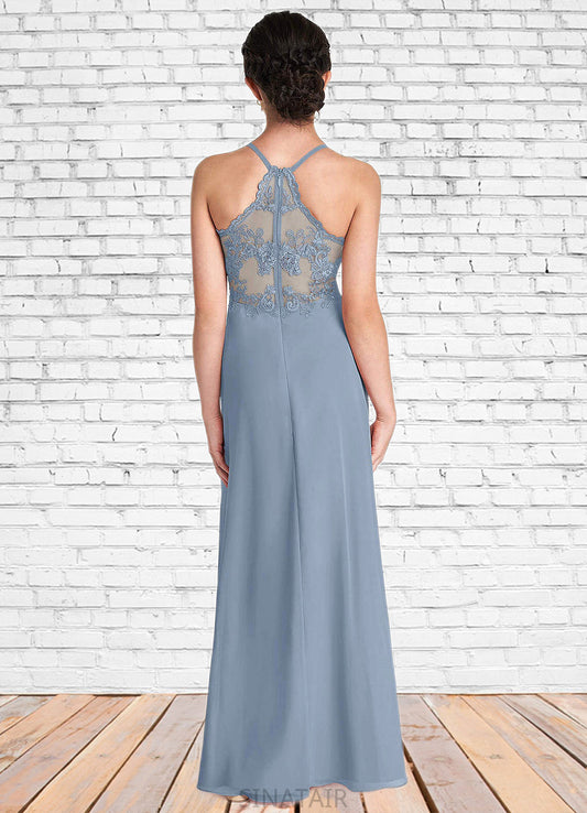 Iyana A-Line Lace Chiffon Floor-Length Junior Bridesmaid Dress dusty blue DHP0022860