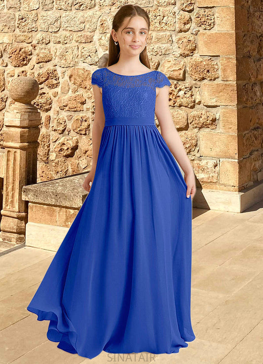 Mia A-Line Pleated Chiffon Floor-Length Junior Bridesmaid Dress Royal Blue DHP0022863