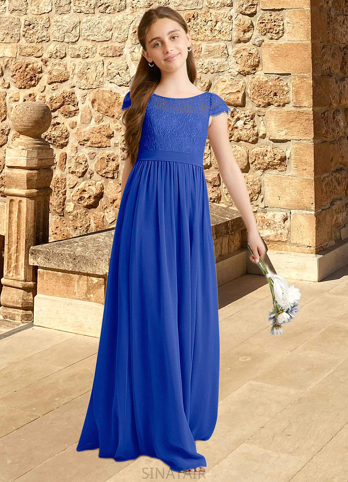 Mia A-Line Pleated Chiffon Floor-Length Junior Bridesmaid Dress Royal Blue DHP0022863