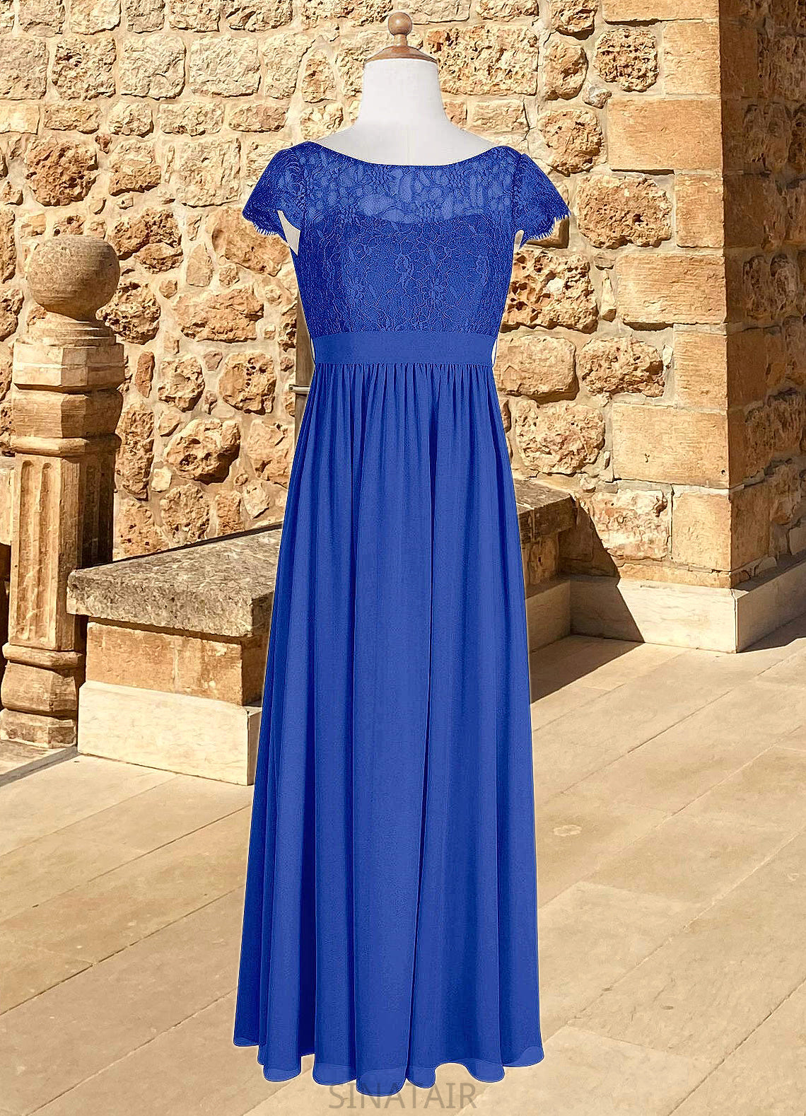 Mia A-Line Pleated Chiffon Floor-Length Junior Bridesmaid Dress Royal Blue DHP0022863