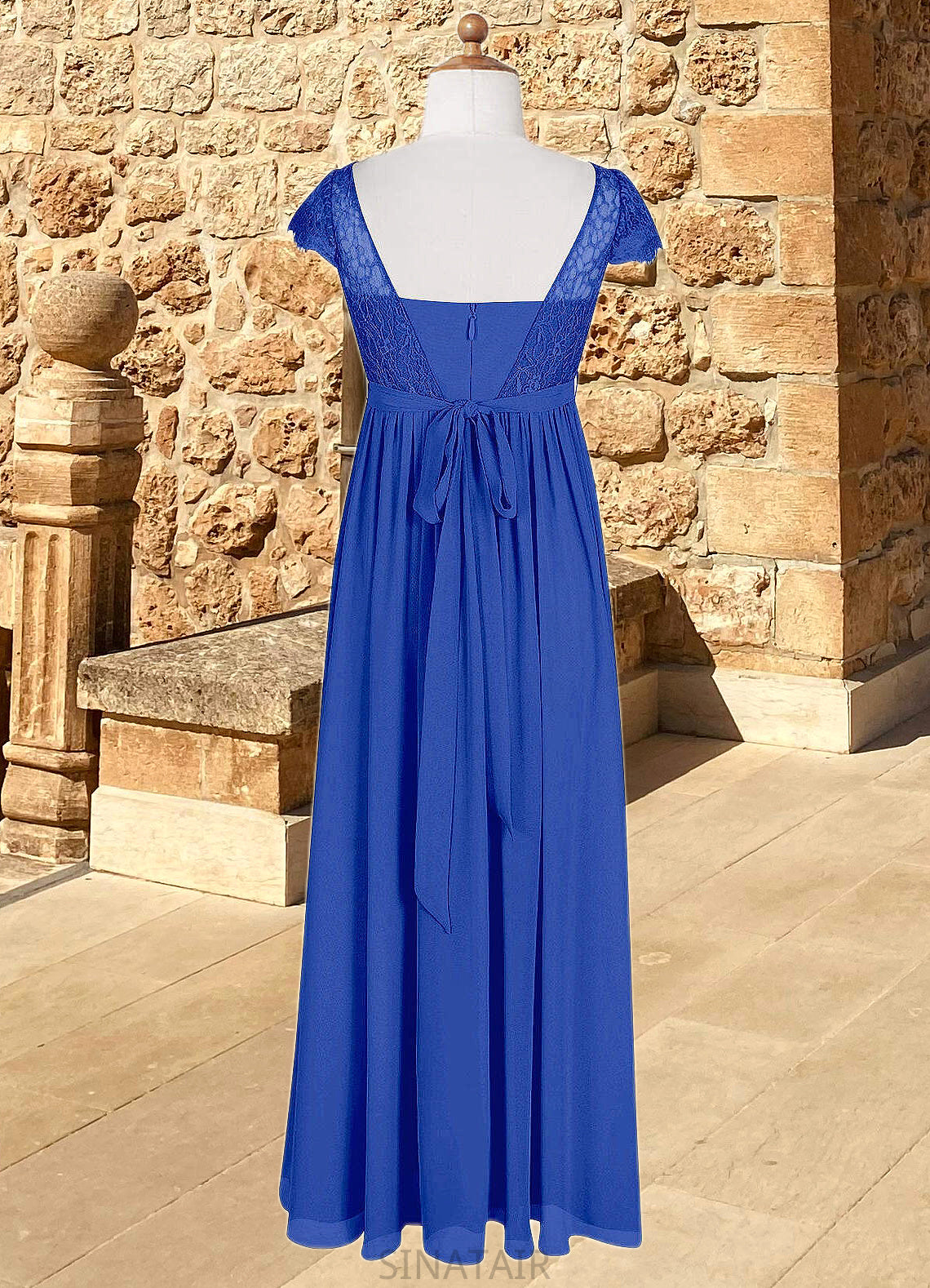 Mia A-Line Pleated Chiffon Floor-Length Junior Bridesmaid Dress Royal Blue DHP0022863