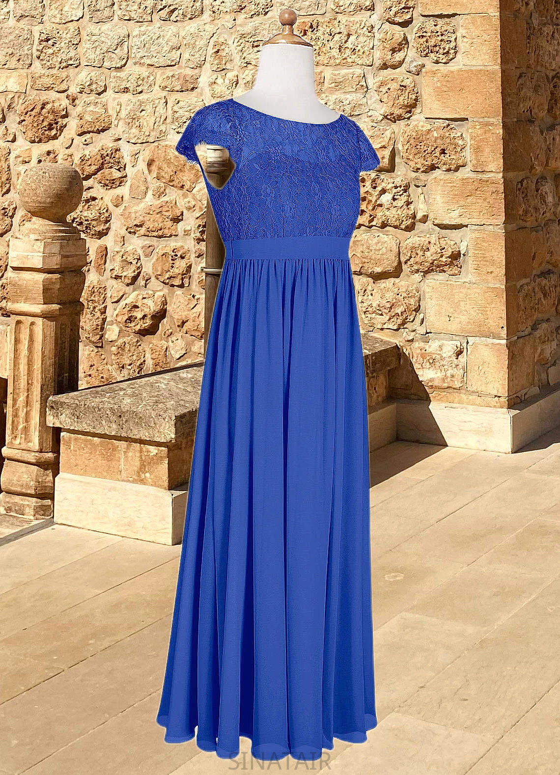 Mia A-Line Pleated Chiffon Floor-Length Junior Bridesmaid Dress Royal Blue DHP0022863