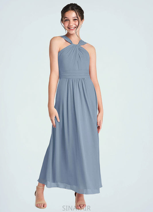 Brielle A-Line Pleated Chiffon Ankle-Length Junior Bridesmaid Dress dusty blue DHP0022866