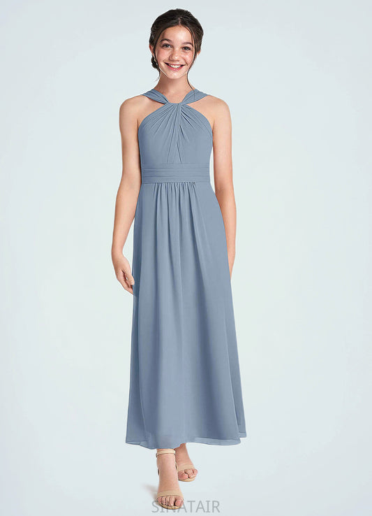 Brielle A-Line Pleated Chiffon Ankle-Length Junior Bridesmaid Dress dusty blue DHP0022866