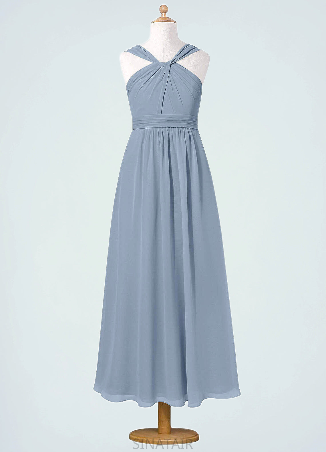 Brielle A-Line Pleated Chiffon Ankle-Length Junior Bridesmaid Dress dusty blue DHP0022866