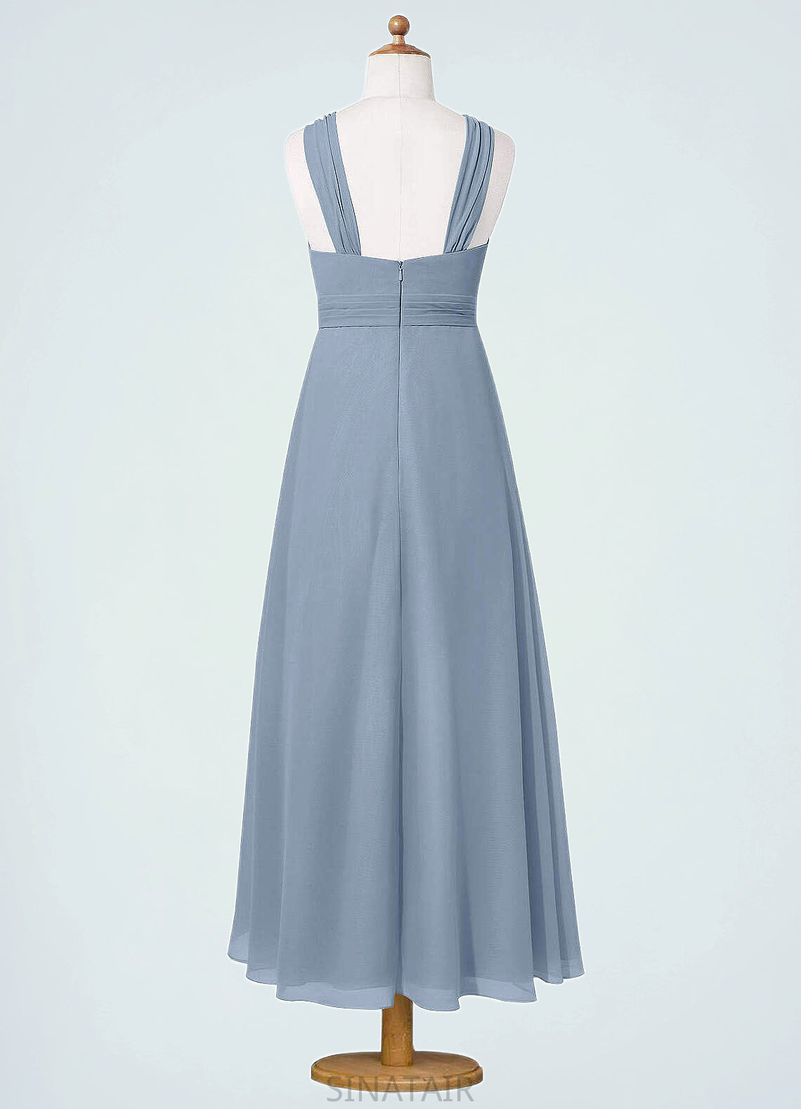 Brielle A-Line Pleated Chiffon Ankle-Length Junior Bridesmaid Dress dusty blue DHP0022866