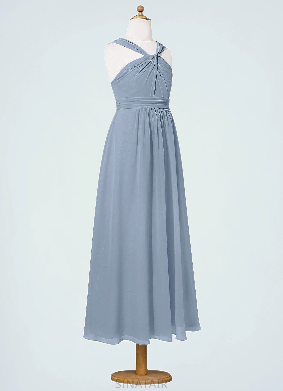 Brielle A-Line Pleated Chiffon Ankle-Length Junior Bridesmaid Dress dusty blue DHP0022866