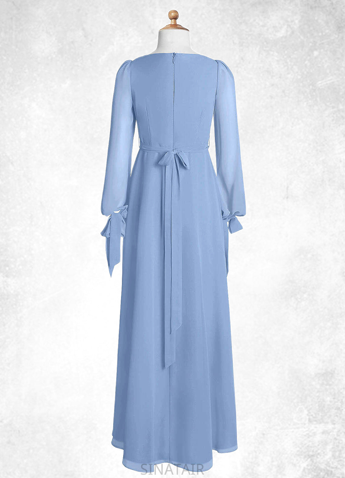 Selah A-Line Chiffon Floor-Length Junior Bridesmaid Dress with Pockets Steel Blue DHP0022867