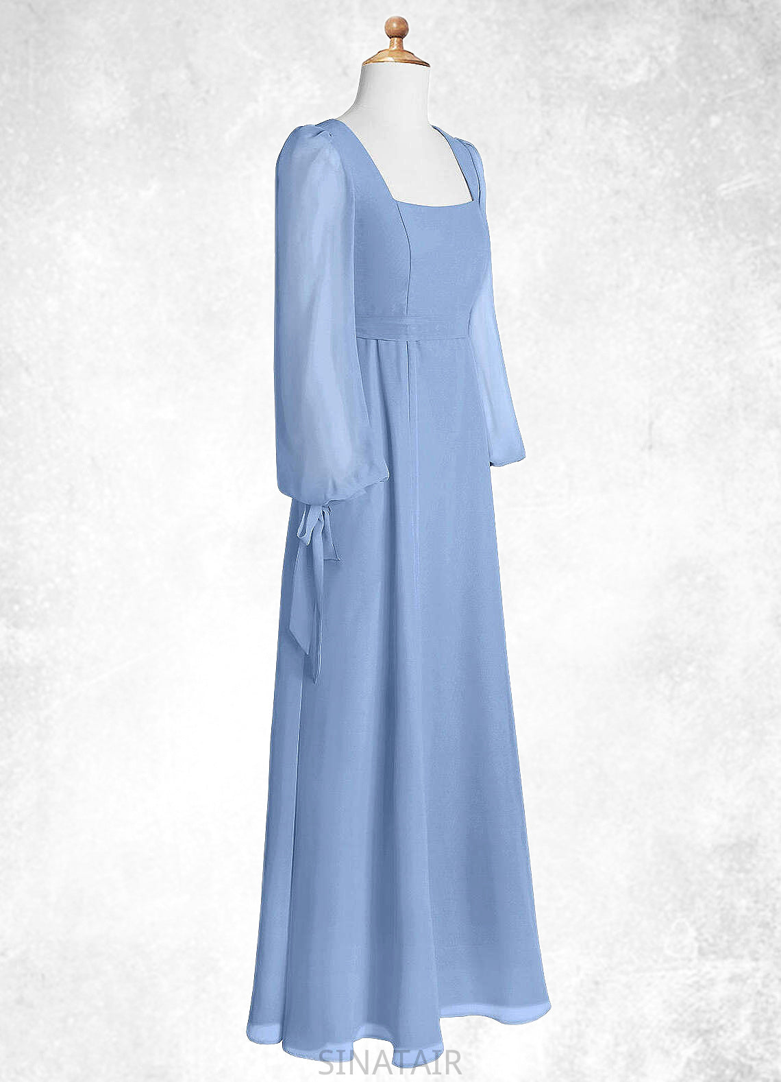 Selah A-Line Chiffon Floor-Length Junior Bridesmaid Dress with Pockets Steel Blue DHP0022867