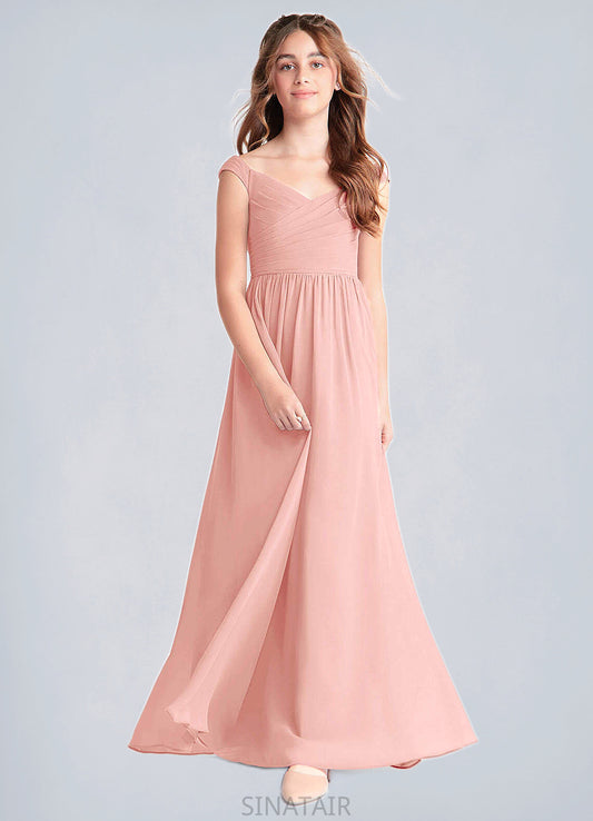 Luz A-Line Pleated Chiffon Floor-Length Junior Bridesmaid Dress Rosette DHP0022868