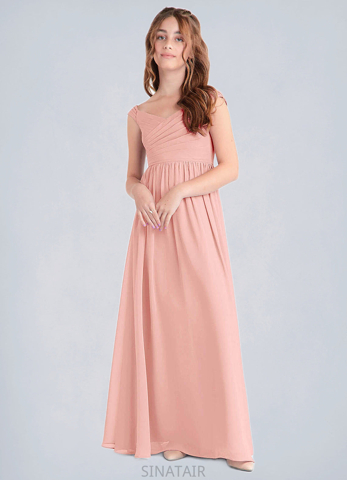 Luz A-Line Pleated Chiffon Floor-Length Junior Bridesmaid Dress Rosette DHP0022868