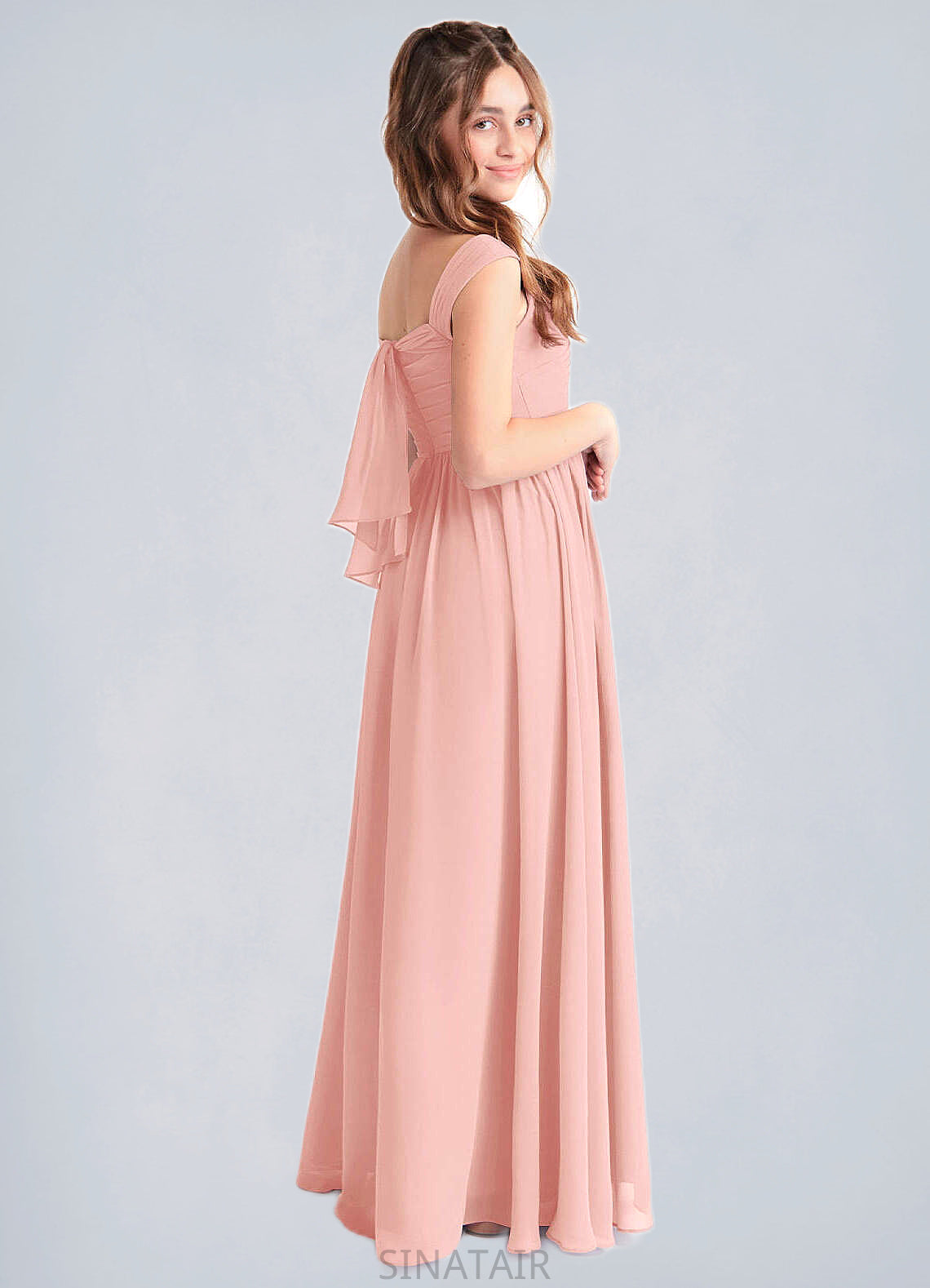 Luz A-Line Pleated Chiffon Floor-Length Junior Bridesmaid Dress Rosette DHP0022868