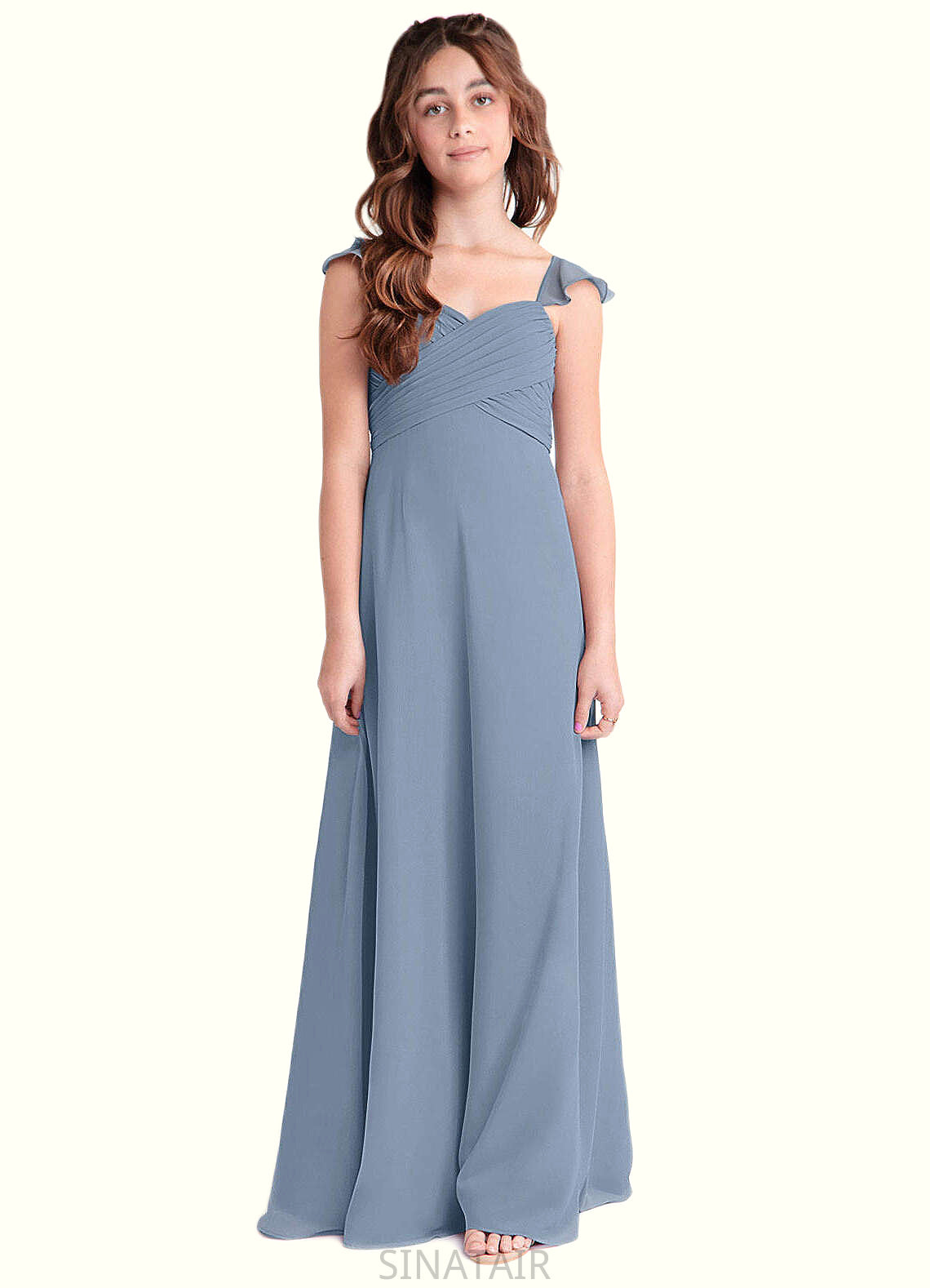 Lauryn A-Line Sweetheart Neckline Chiffon Floor-Length Junior Bridesmaid Dress dusty blue DHP0022869