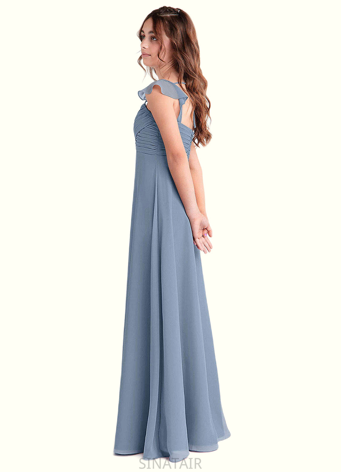 Lauryn A-Line Sweetheart Neckline Chiffon Floor-Length Junior Bridesmaid Dress dusty blue DHP0022869