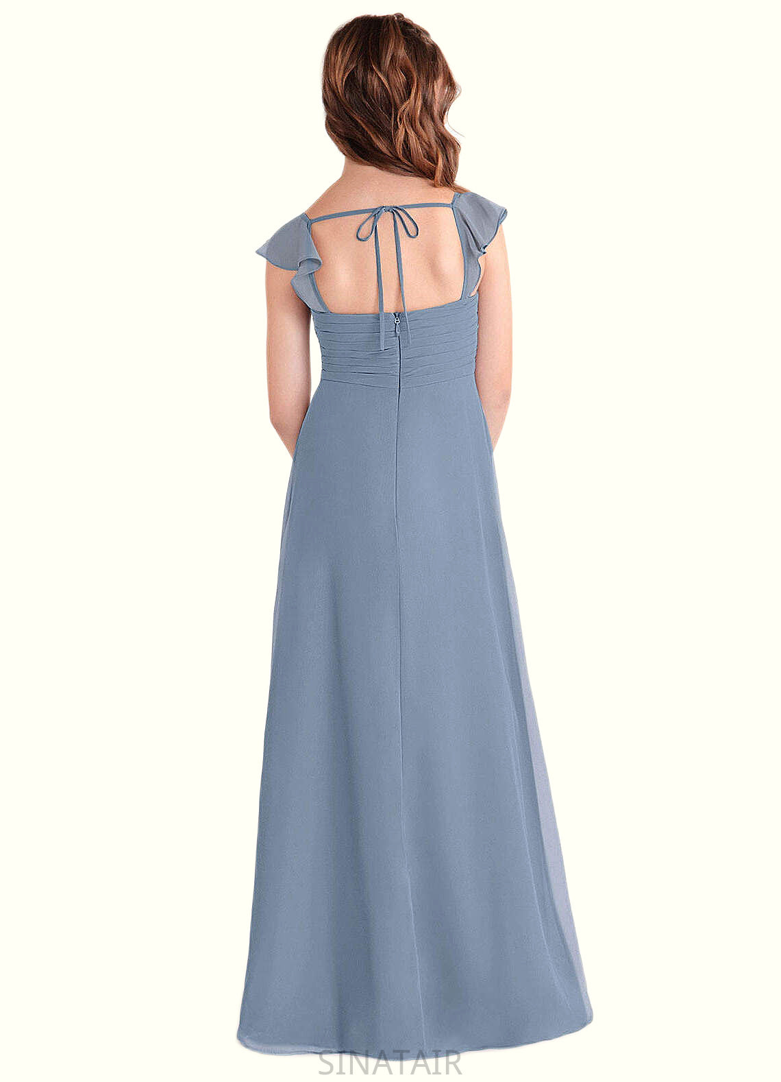 Lauryn A-Line Sweetheart Neckline Chiffon Floor-Length Junior Bridesmaid Dress dusty blue DHP0022869