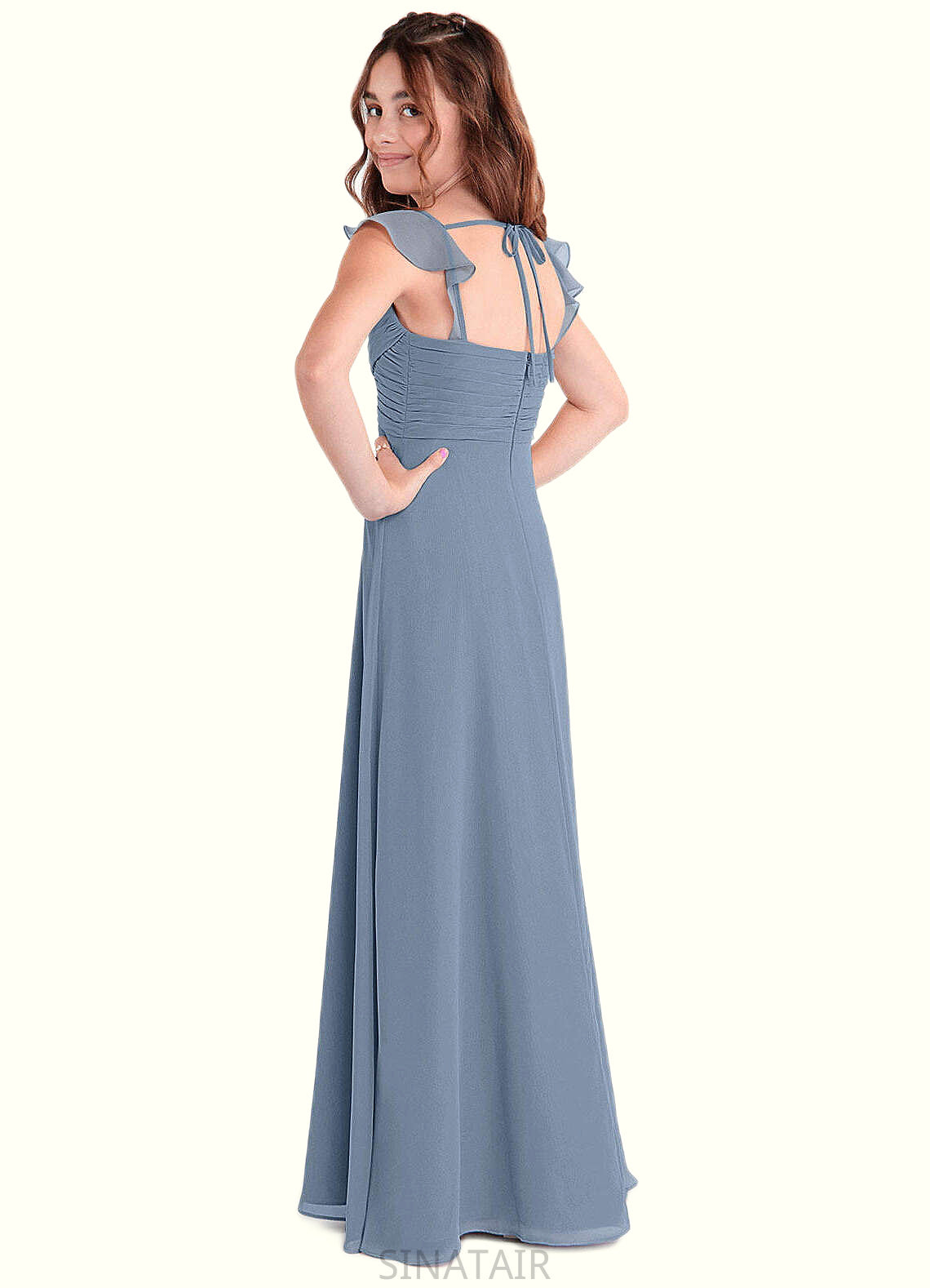 Lauryn A-Line Sweetheart Neckline Chiffon Floor-Length Junior Bridesmaid Dress dusty blue DHP0022869