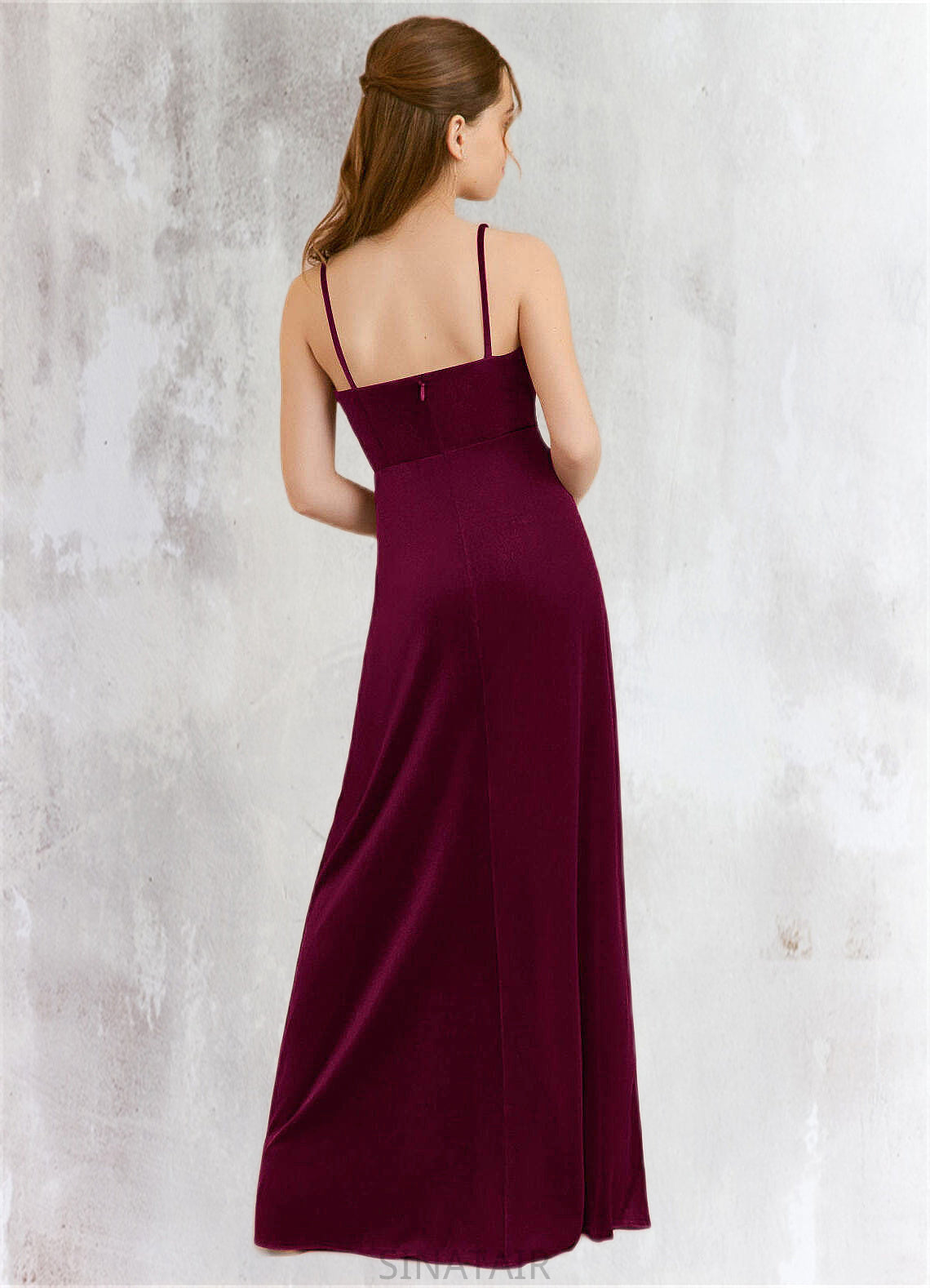 Ashleigh A-Line Velvet Floor-Length Junior Bridesmaid Dress Cabernet DHP0022870