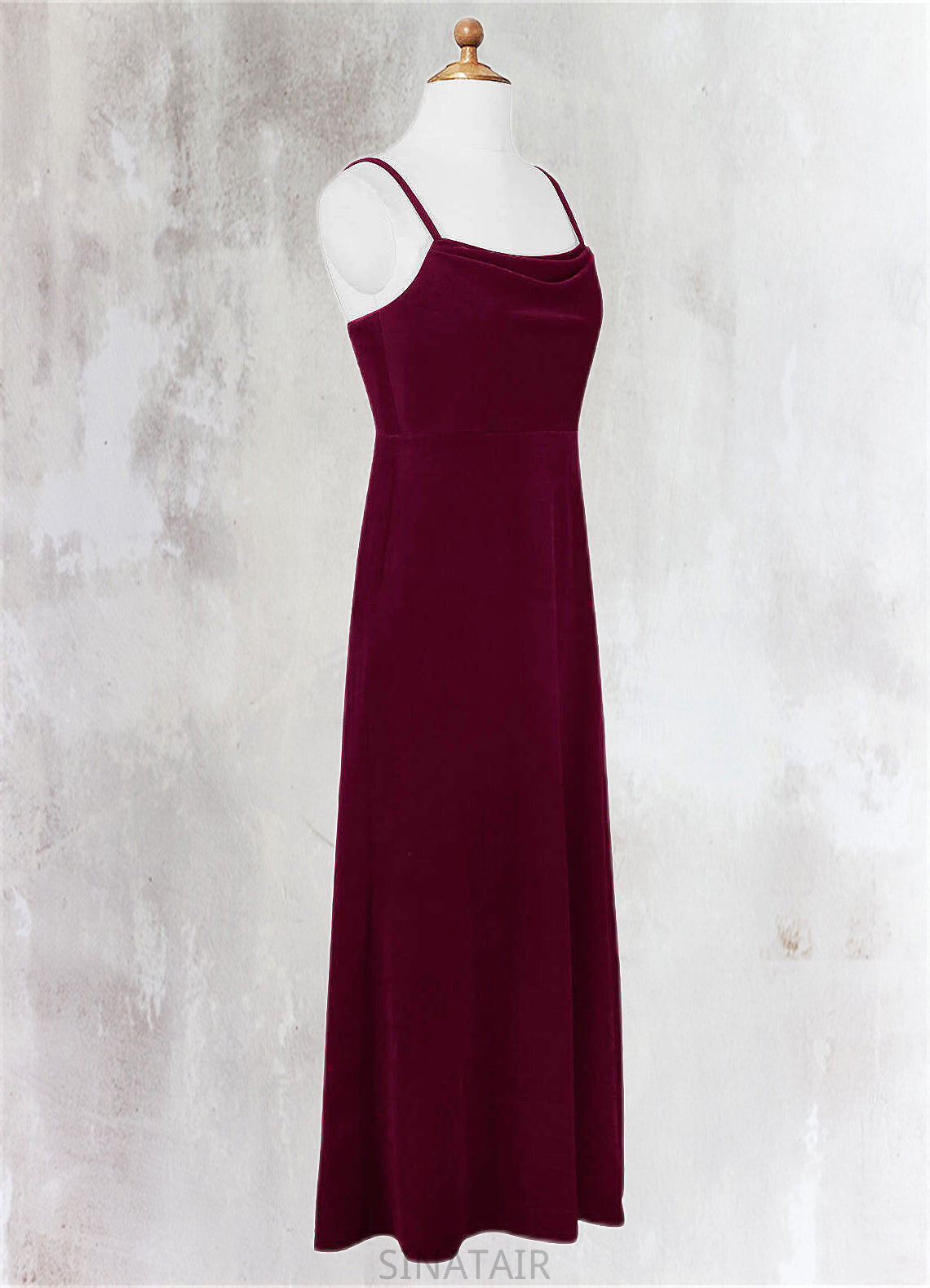 Ashleigh A-Line Velvet Floor-Length Junior Bridesmaid Dress Cabernet DHP0022870