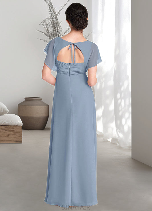 Gertie A-Line Ruched Chiffon Floor-Length Junior Bridesmaid Dress dusty blue DHP0022872