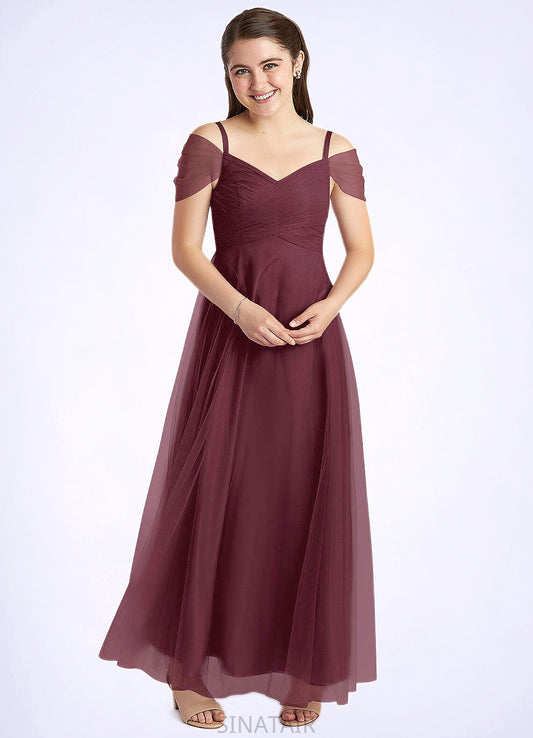 Melissa A-Line Off the Shoulder Tulle Floor-Length Junior Bridesmaid Dress Cabernet DHP0022873