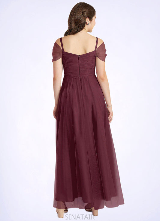 Melissa A-Line Off the Shoulder Tulle Floor-Length Junior Bridesmaid Dress Cabernet DHP0022873