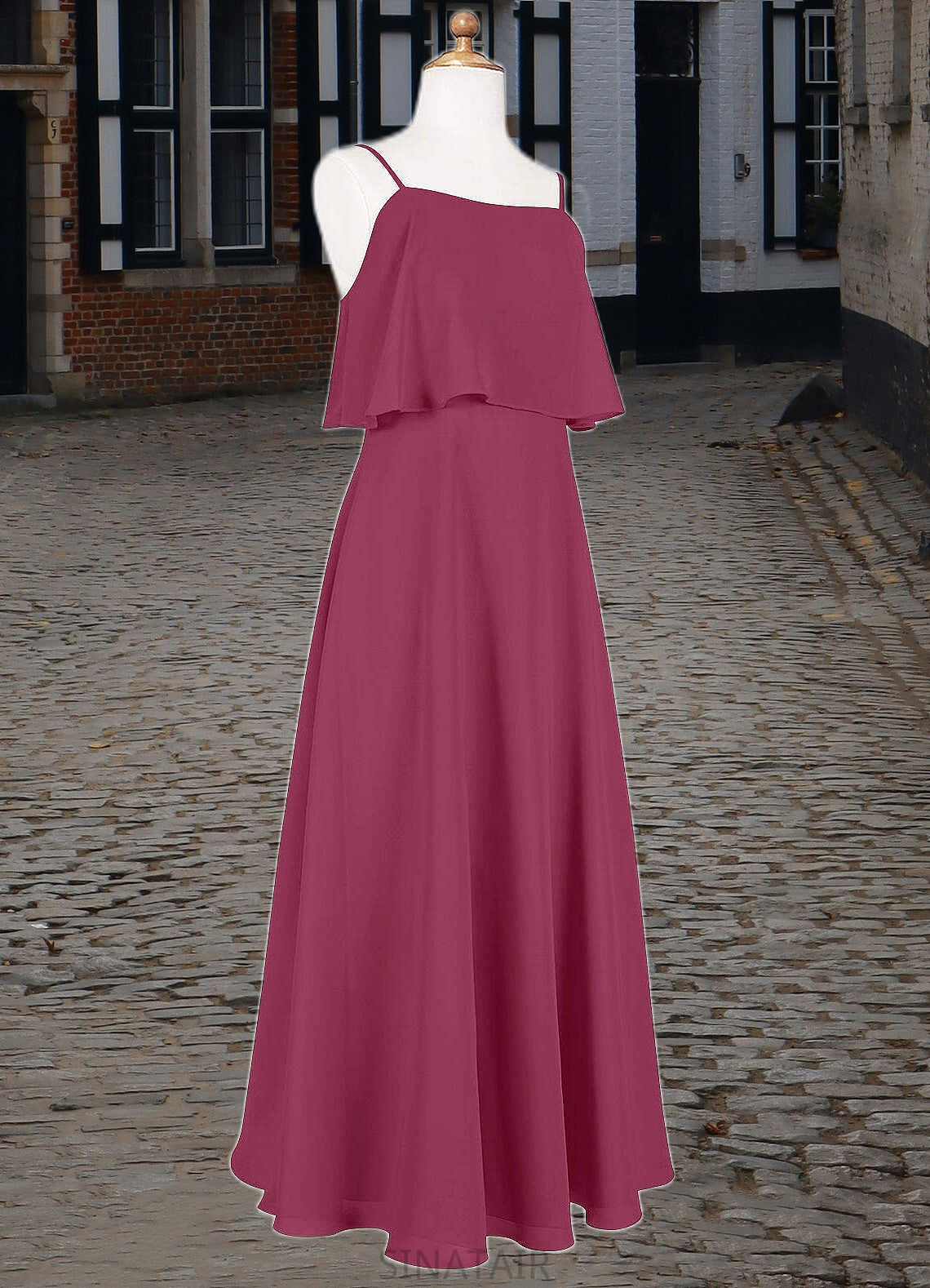 Cadence A-Line Ruched Chiffon Floor-Length Junior Bridesmaid Dress Mulberry DHP0022874