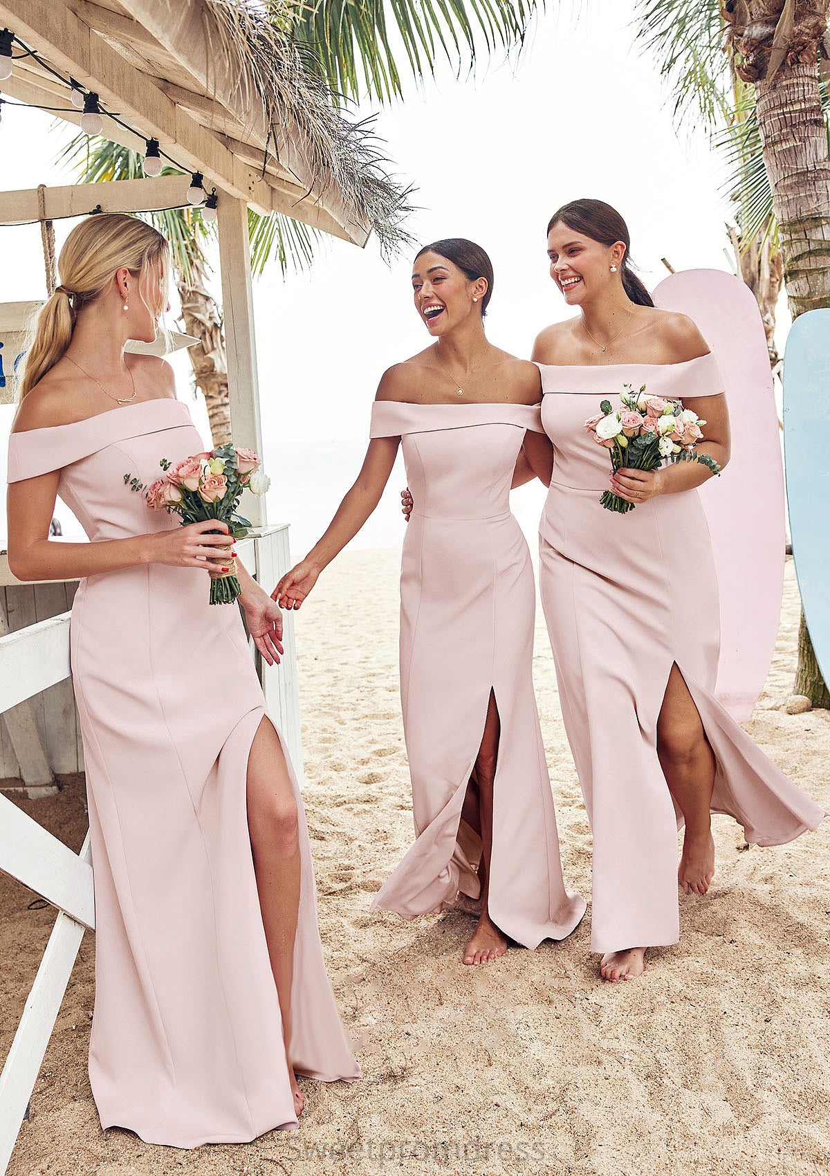 Trumpet/Mermaid Off-the-Shoulder Sleeveless Floor-Length Stretch Crepe Bridesmaid Dresses with Split Joyce DHP0025217