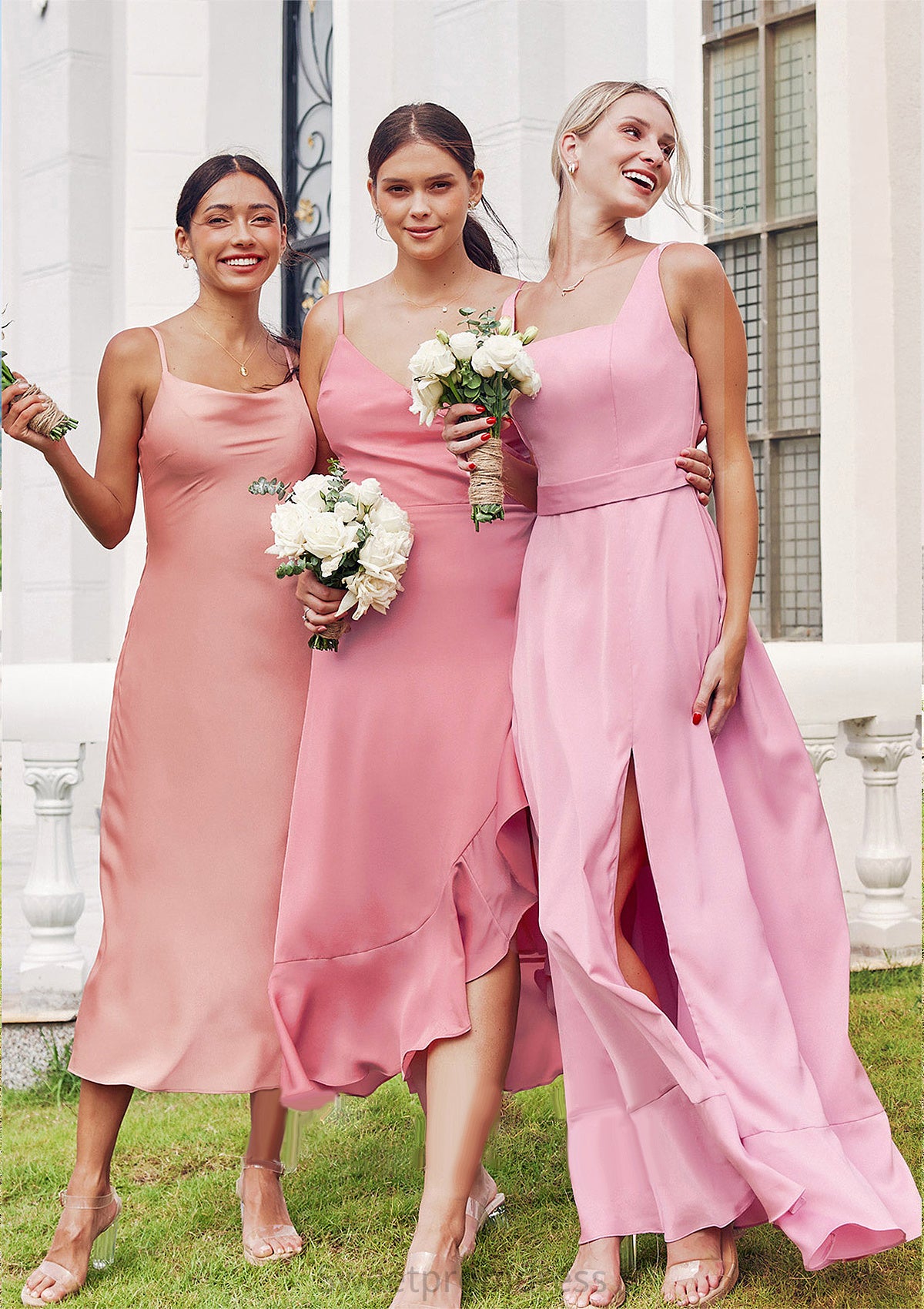 A-line Square Neckline Sleeveless Ankle-Length Stretch Satin Bridesmaid Dresses Emerson DHP0025231