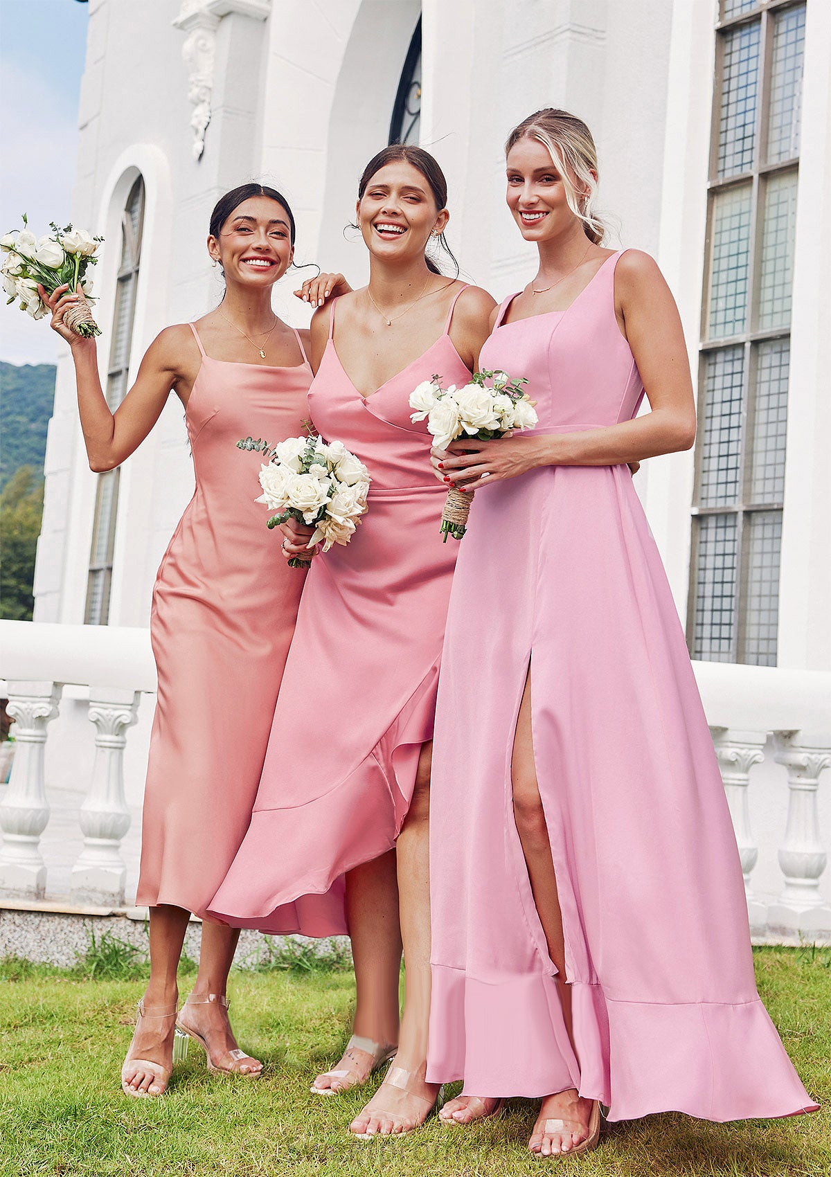 Sheath/Column Cowl Neck Sleeveless Tea-Length Stretch Satin Bridesmaid Dresses Sibyl DHP0025232