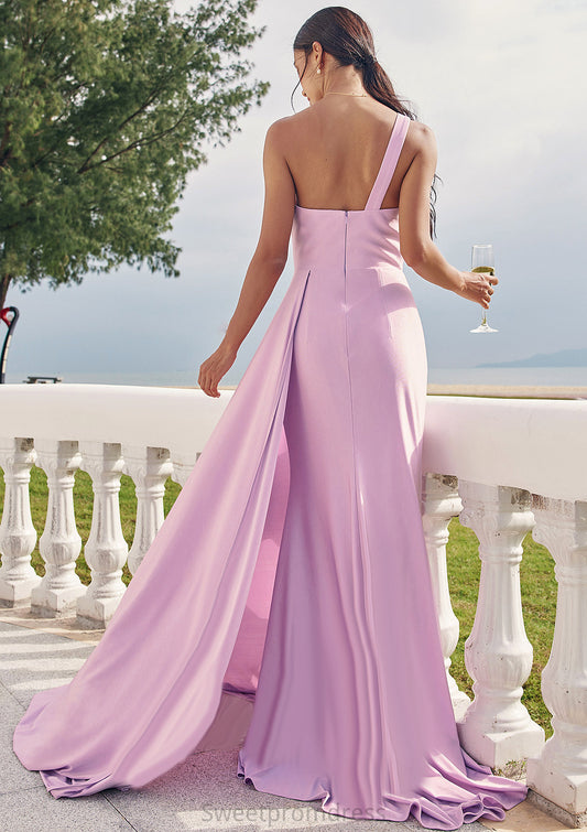 Trumpet/Mermaid One-Shoulder Sleeveless Floor-Length Jersey Bridesmaid Dresses with Pleated Side Draping Ayana DHP0025234