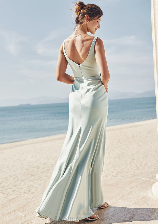 Sheath/Column Square Neckline Sleeveless Floor-Length Stretch Satin Bridesmaid Dresses Dayami DHP0025262