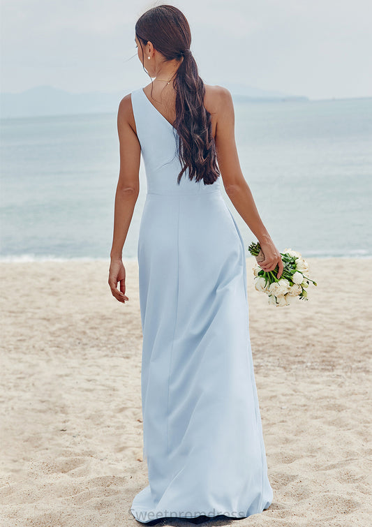 A-line One-Shoulder Sleeveless Floor-Length Stretch Crepe Bridesmaid Dresses with Pleated Split Lilia DHP0025284