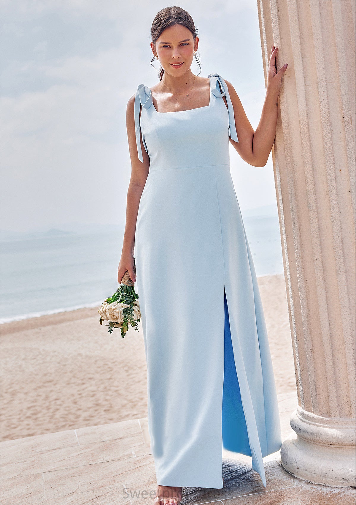 A-line Square Neckline Sleeveless Floor-Length Stretch Crepe Bridesmaid Dresses with Split Jaslyn DHP0025288