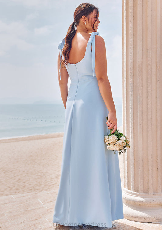 A-line Square Neckline Sleeveless Floor-Length Stretch Crepe Bridesmaid Dresses with Split Jaslyn DHP0025288