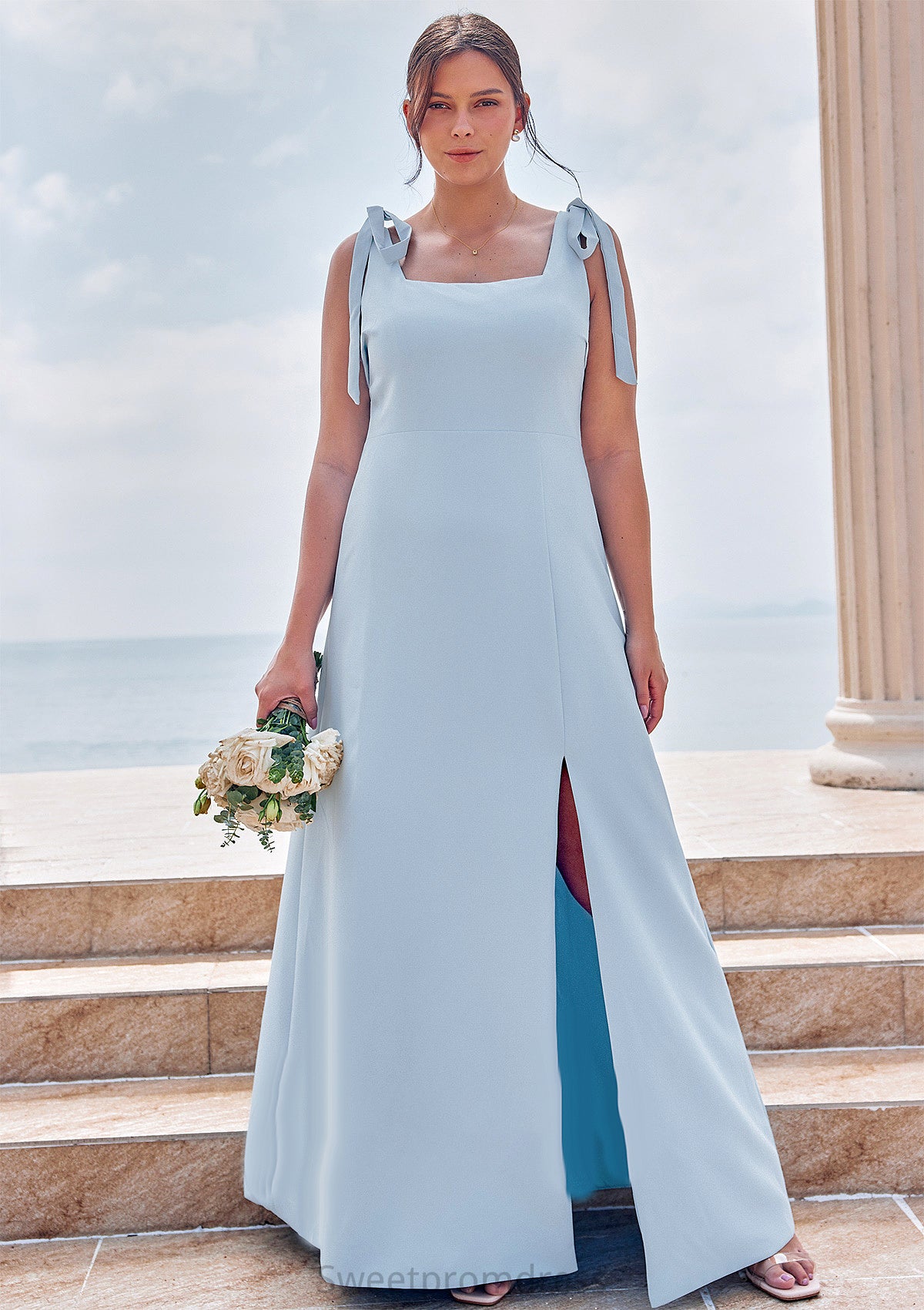 A-line Square Neckline Sleeveless Floor-Length Stretch Crepe Bridesmaid Dresses with Split Jaslyn DHP0025288