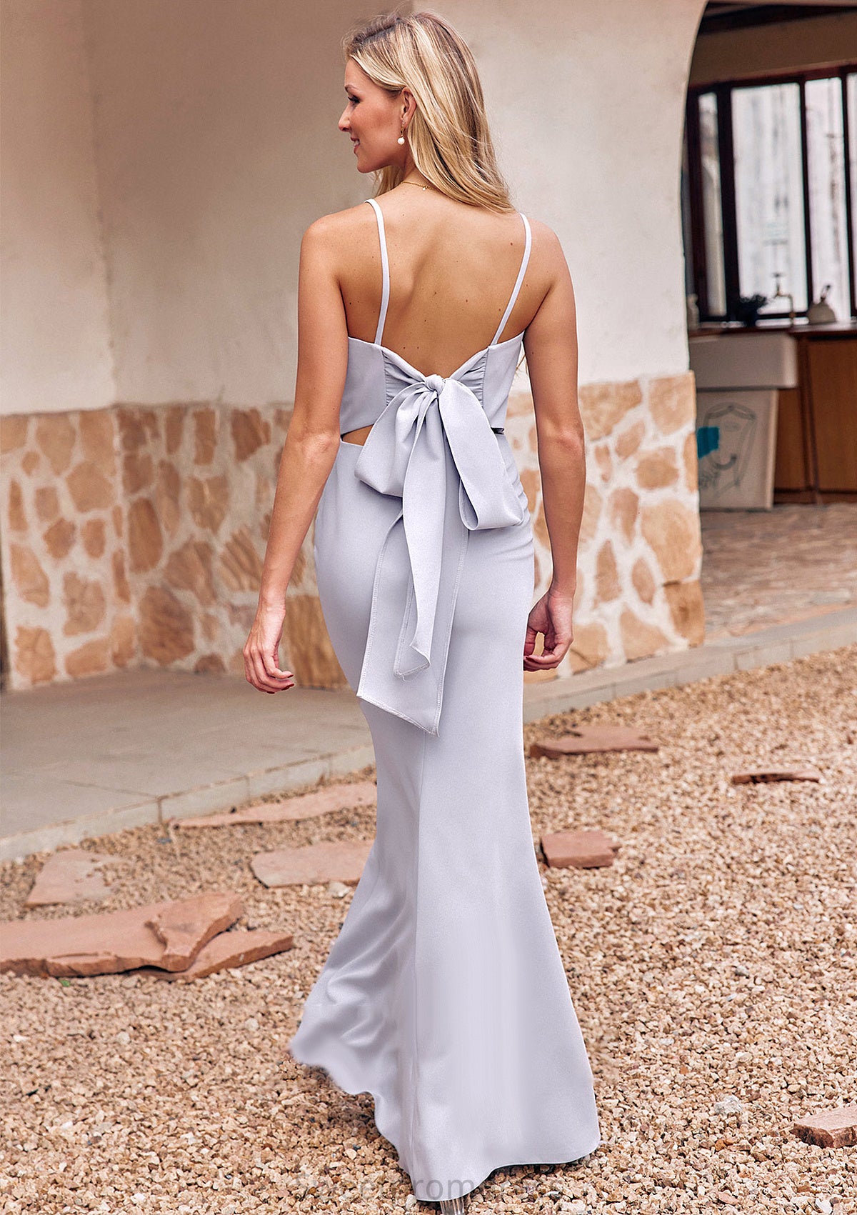 Trumpet/Mermaid Square Neckline Sleeveless Floor-Length Stretch Crepe Bridesmaid Dresses with Bowknot Split Kamora DHP0025300